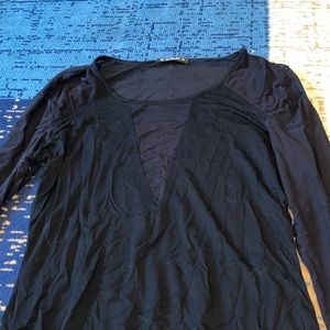 Mesh Deep V-Neck Long Sleeve